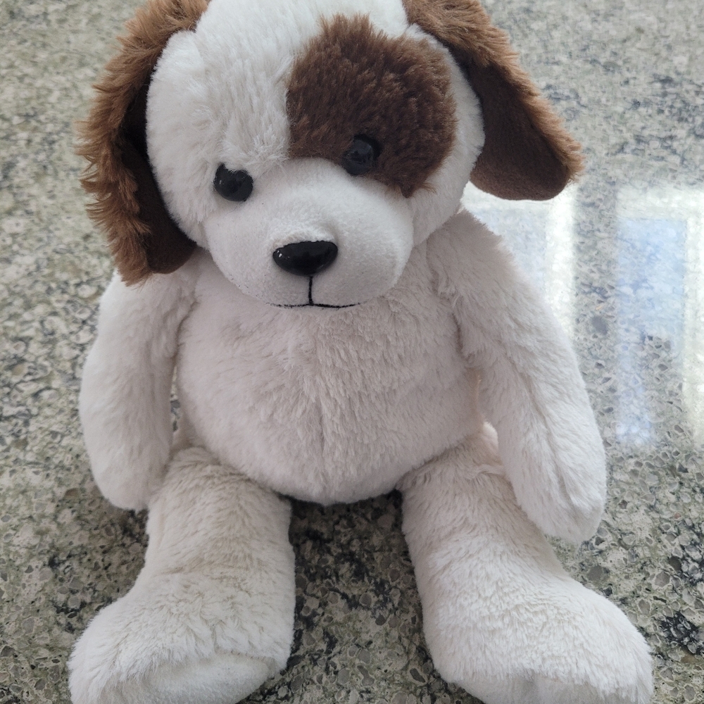 White Dog with Brown Eye Patch Plush Stuffed Animal